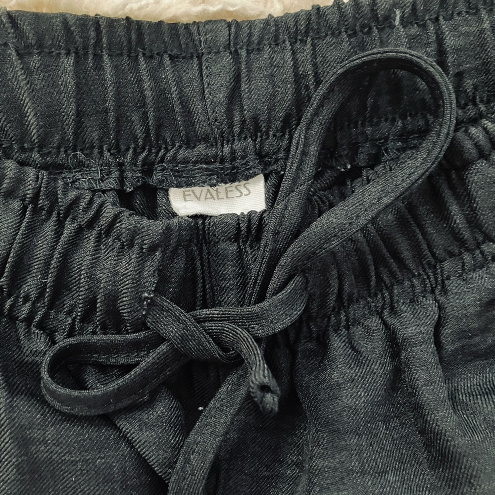 EvaLess Black Drawstring Wide Leg Pants - Picture 2 of 2
